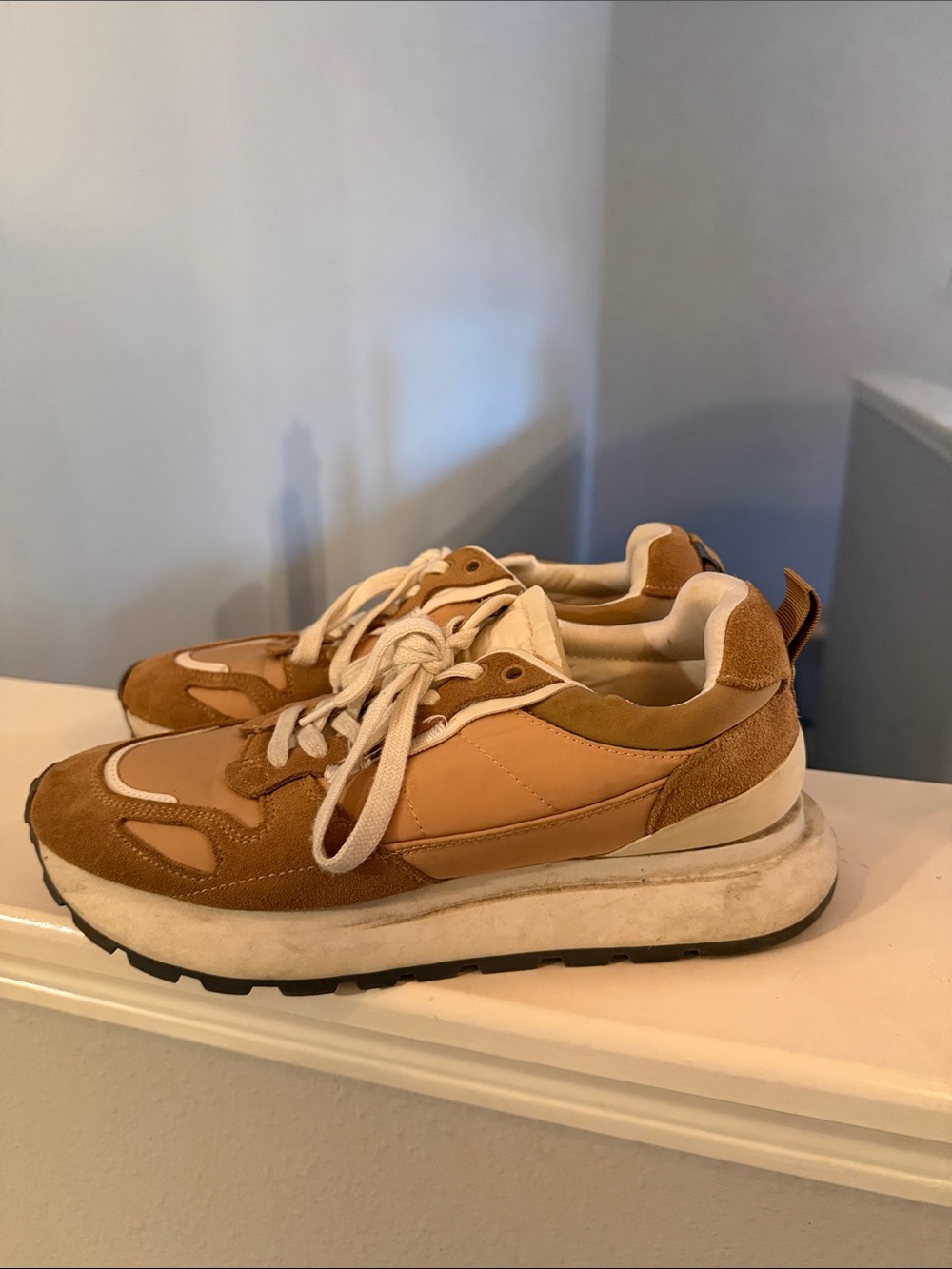 Zara Neutral Tan Suede & Leather Runner Sneakers